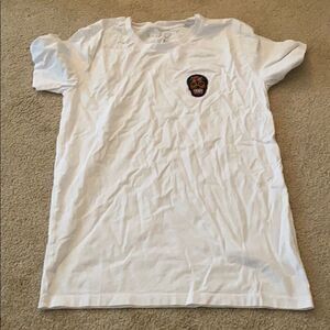 Suspicious size small white tee with skull patch